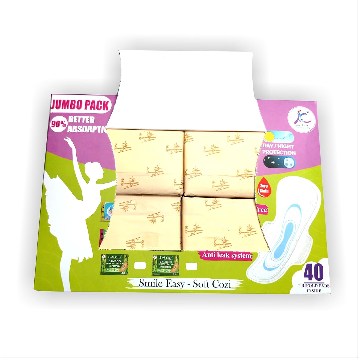 Bamboo Cotton Topsheet Anion Chip Sanitary Napkin (Big Box 40Pcs)