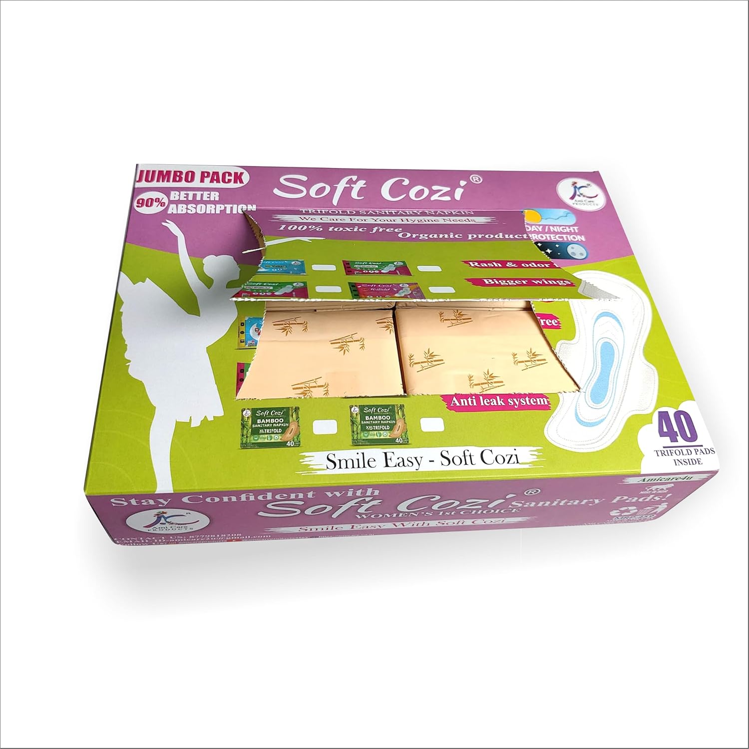 Bamboo Cotton Topsheet Anion Chip Sanitary Napkin (Big Box 40Pcs)