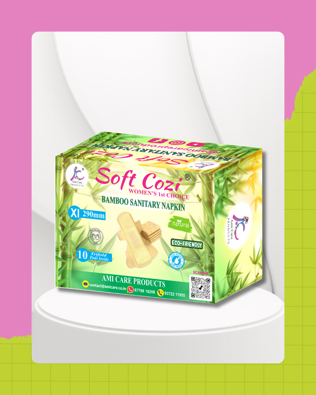 Bamboo Cotton Topsheet Anion Chip Sanitary Napkin (XL - 290mm)
