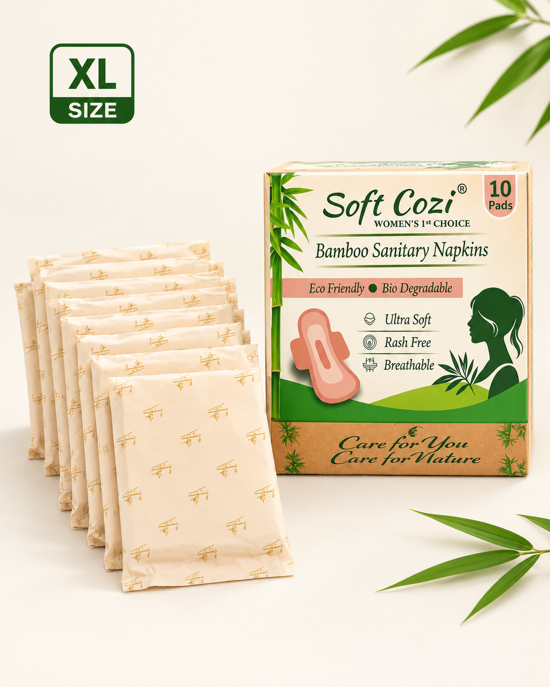 Bamboo Cotton Topsheet Anion Chip Sanitary Napkin (XL - 290mm) 10 pads inside