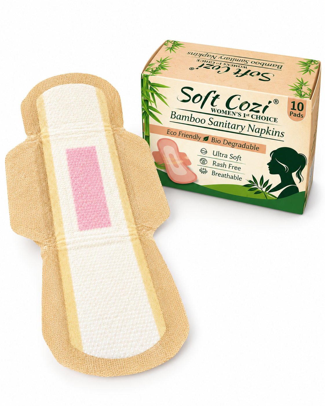 Bamboo Cotton Topsheet Anion Chip Sanitary Napkin (XL - 290mm) 10 pads inside
