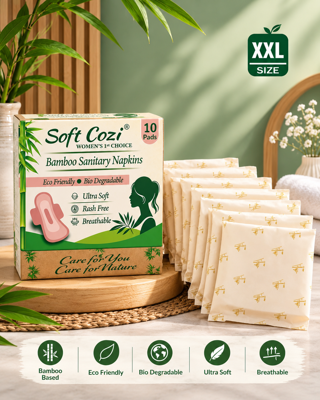 Bamboo Cotton Topsheet Anion Chip Sanitary Napkin (XXL - 320mm) 10 pads inside