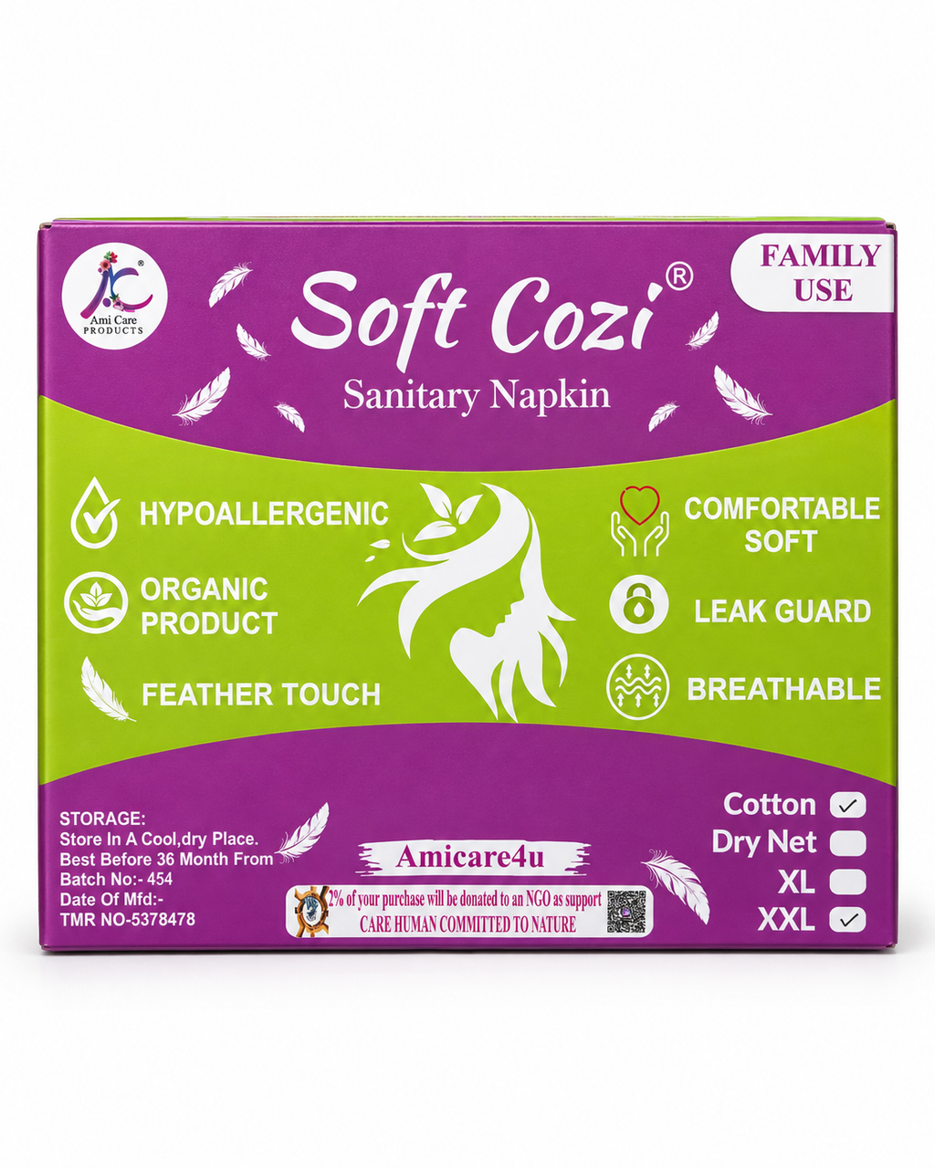 Bamboo Cotton Topsheet Anion Chip Sanitary Napkin (Big Box 40Pcs)