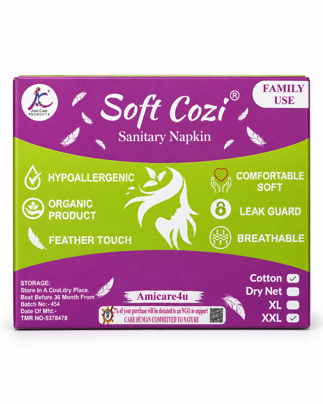 Bamboo Cotton Topsheet Anion Chip Sanitary Napkin (Big Box 40Pcs)