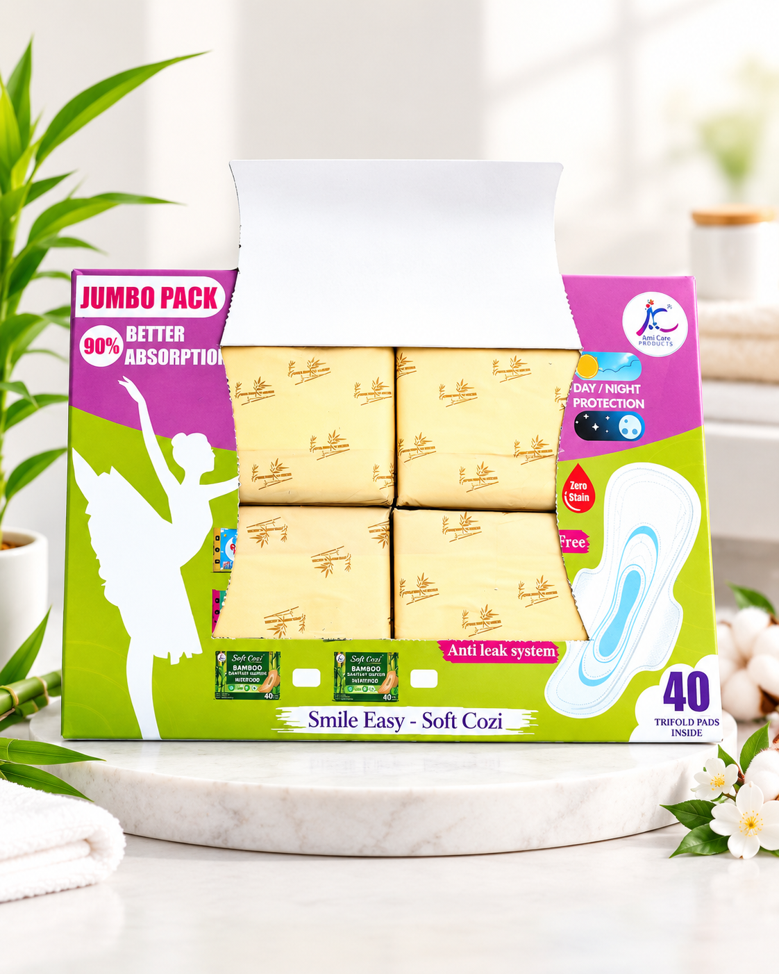 Bamboo Cotton Topsheet Anion Chip Sanitary Napkin (Big Box 40Pcs)