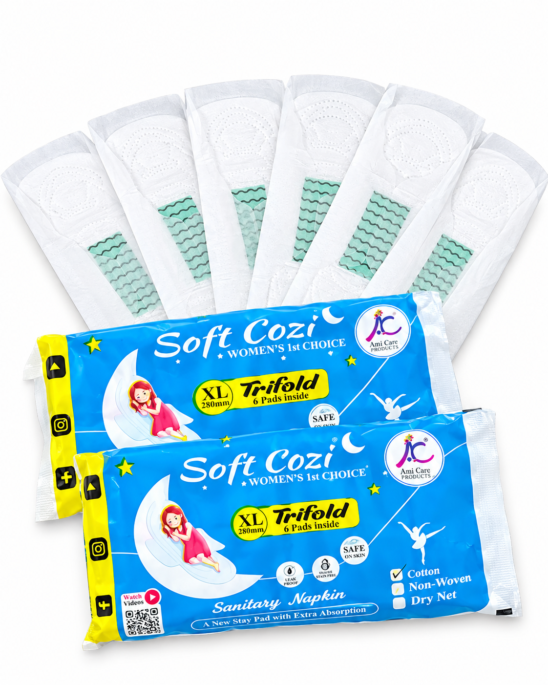 Cotton Top sheet Anion Chip Sanitary napkin  (XL 280mm) 6 Pads Inside