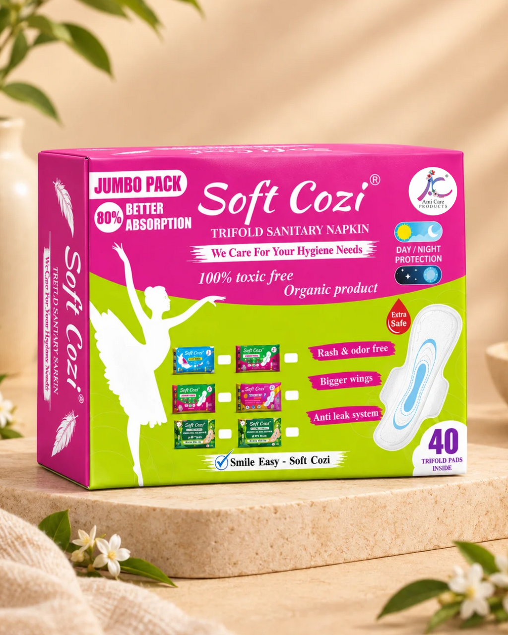 SOFT COZI ANION CHIP SANITARY NAPKIN - TRIFOLD (40 PADS)