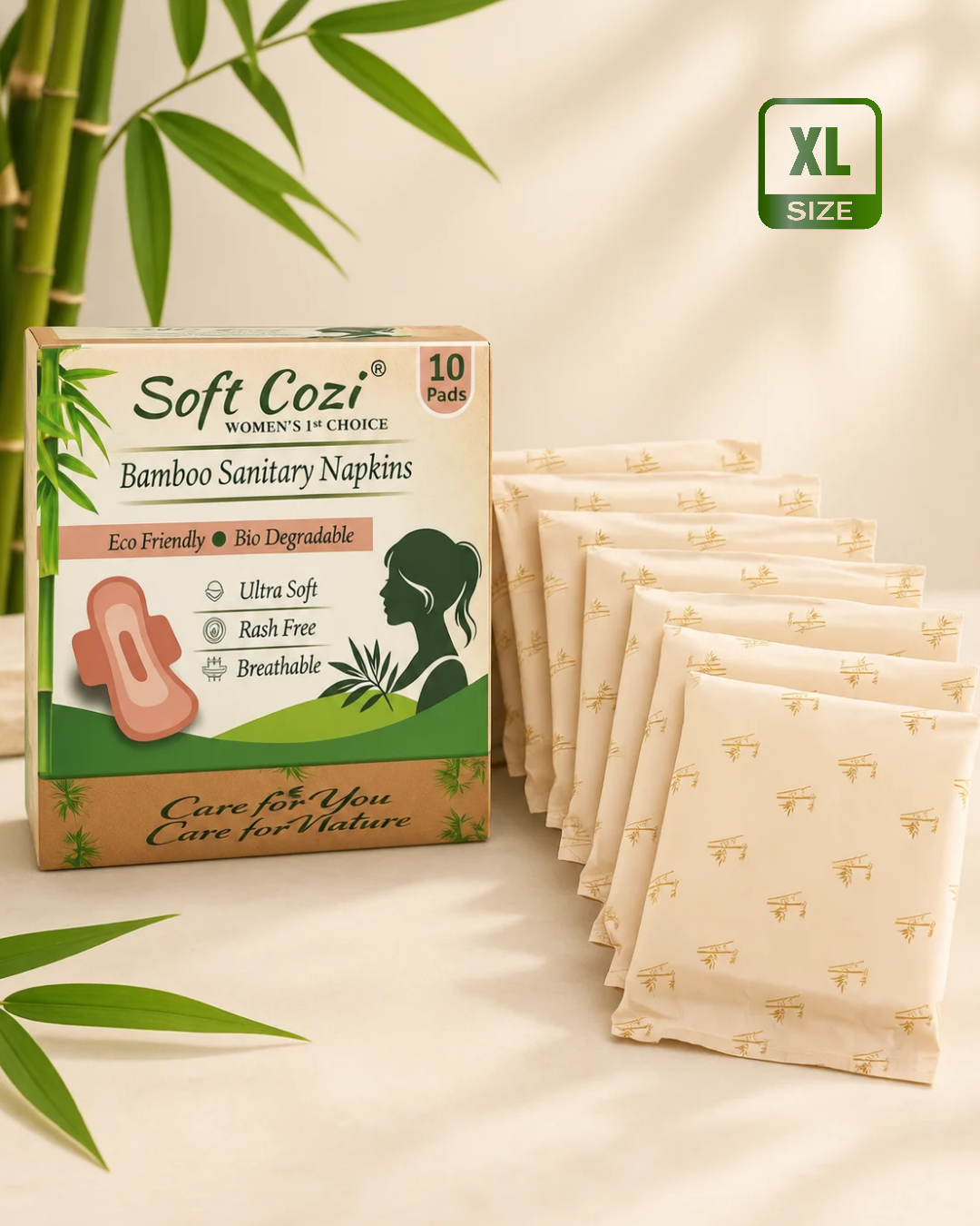 Bamboo Cotton Topsheet Anion Chip Sanitary Napkin (XL - 290mm)