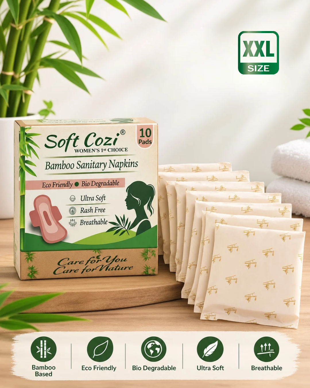 Bamboo Cotton Topsheet Anion Chip Sanitary Napkin (XXL - 320mm)